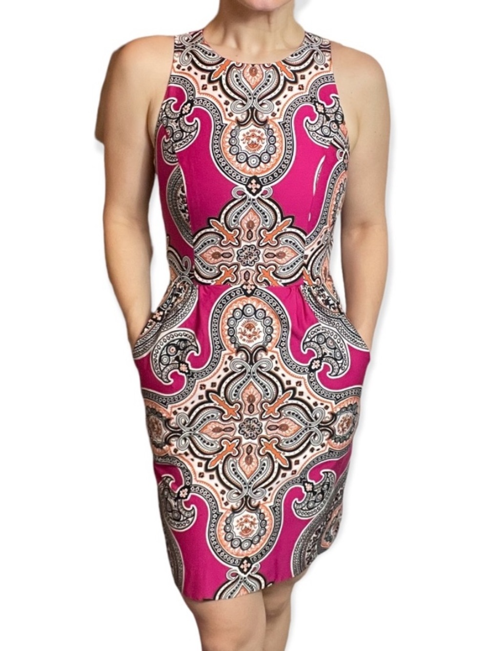 Moulinette Soeurs Hot Pink Paisley-Print Sleeveless Sheath Dress